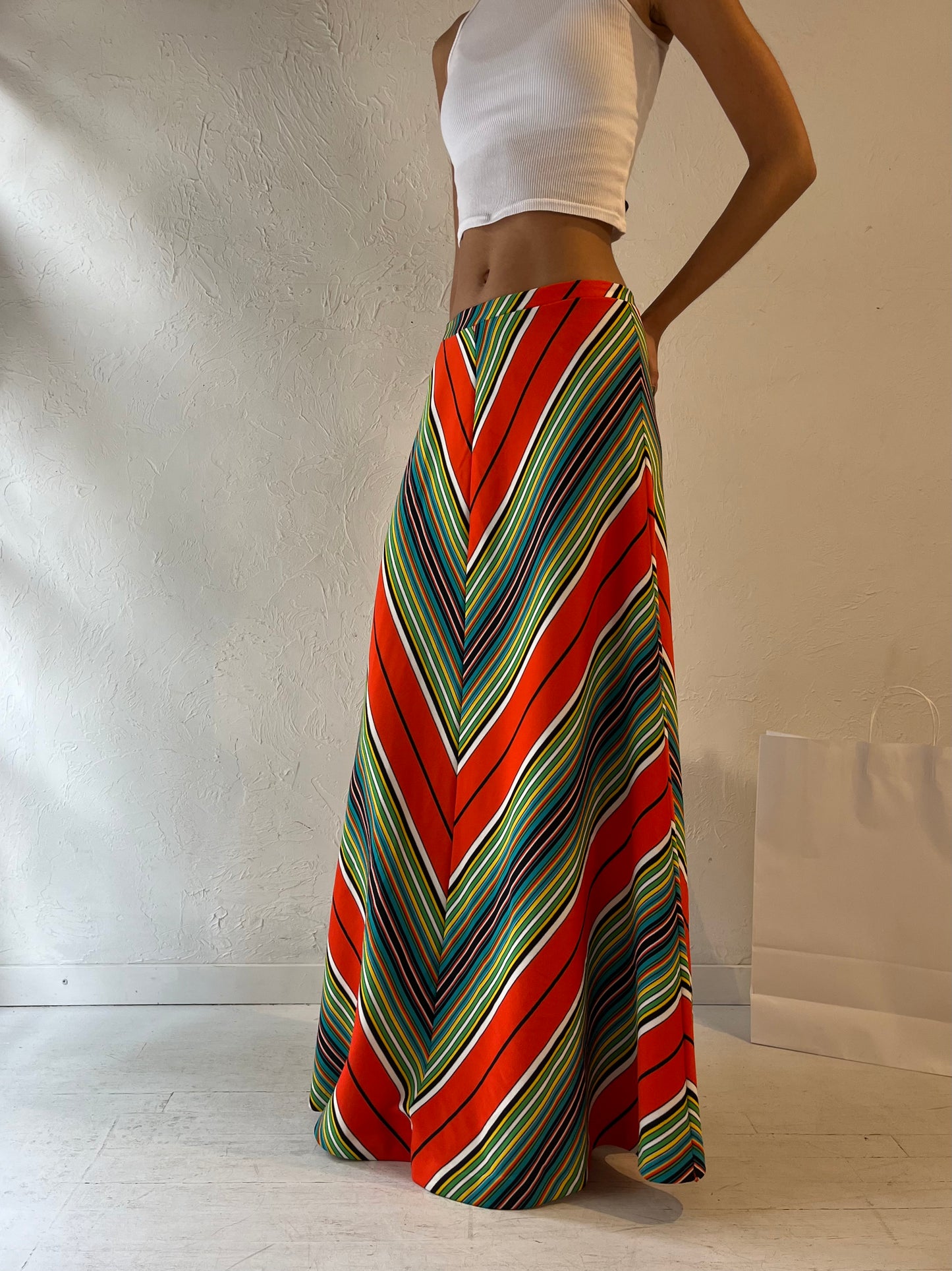 70s 'Aileen' Chevron Maxi Skirt / Small