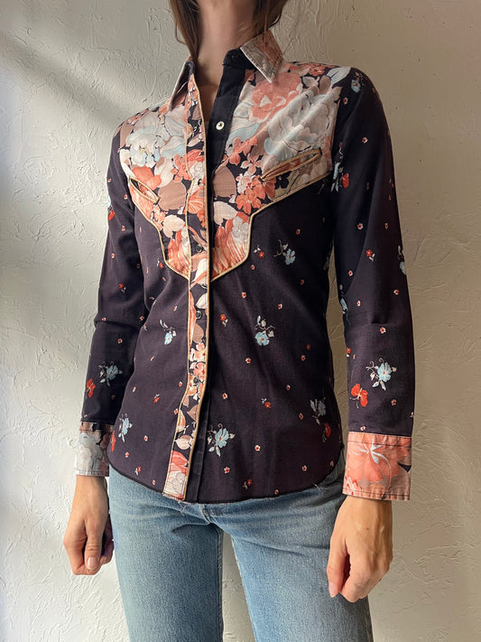 70s 'Tex Tex' Snap Up Floral Western Shirt / XS