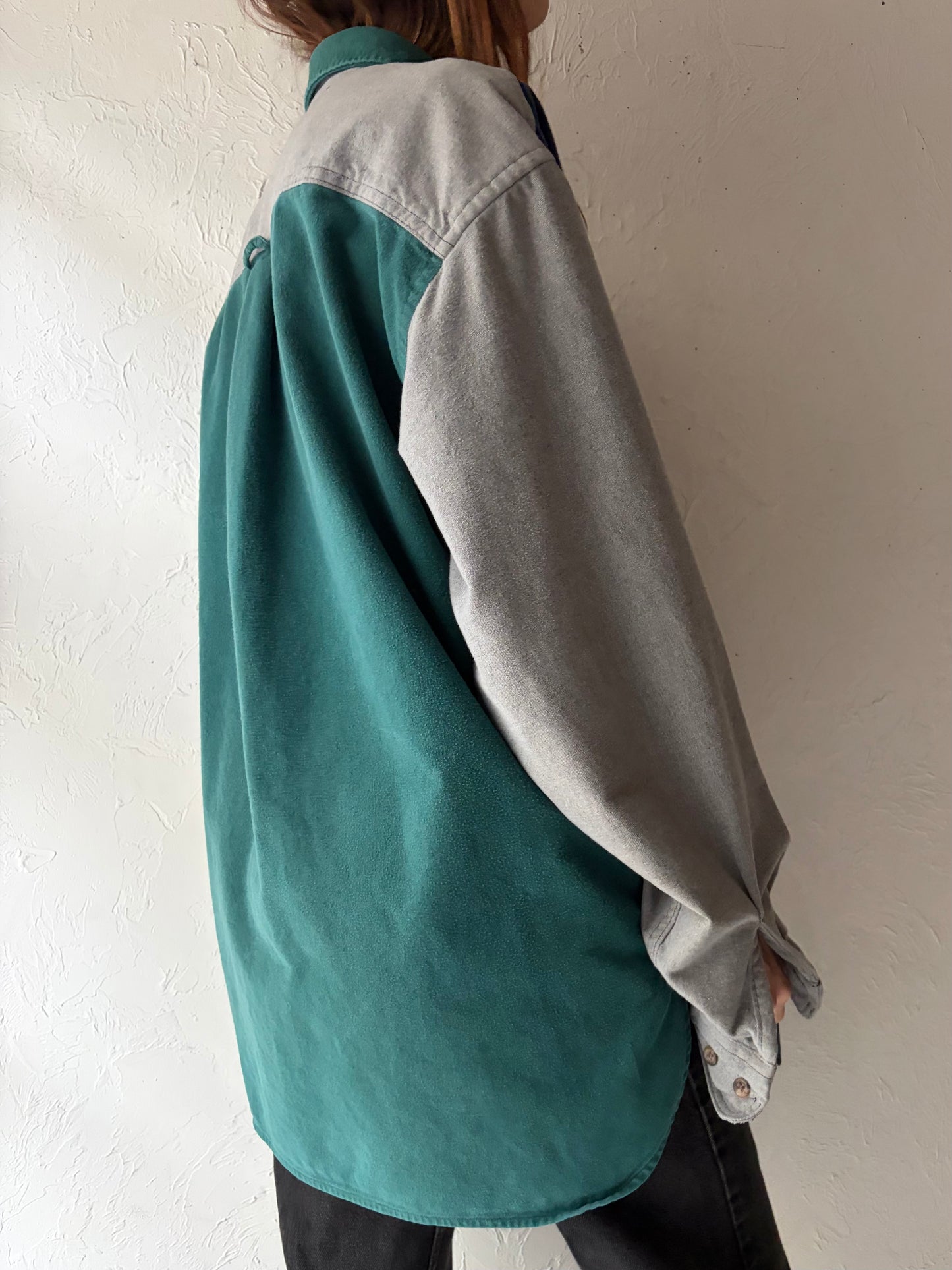 Y2k 'Eddie Bower' Retro Cotton Western Button Up Shirt / Vintage 2000s Work Wears Shirt / Large