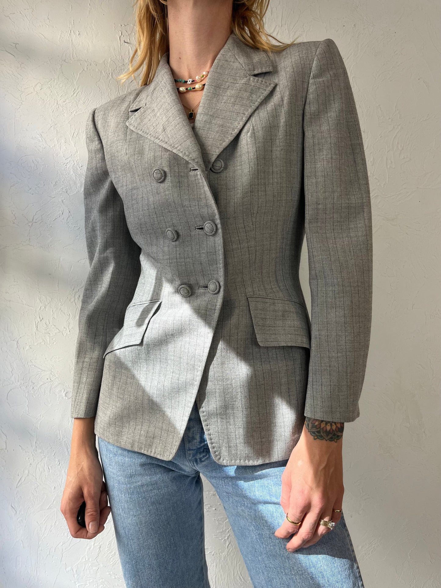 80s 'Tailorbrooke' Gray Pinstripe Womens Suit Jacket / Small