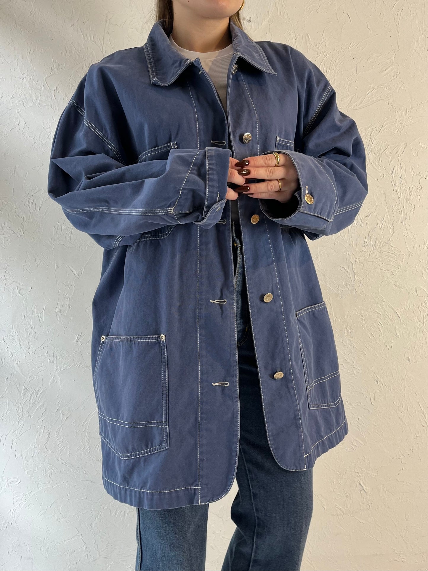 90s ‘Eddie Bauer’ Blue Cotton Chore Jacket / Large