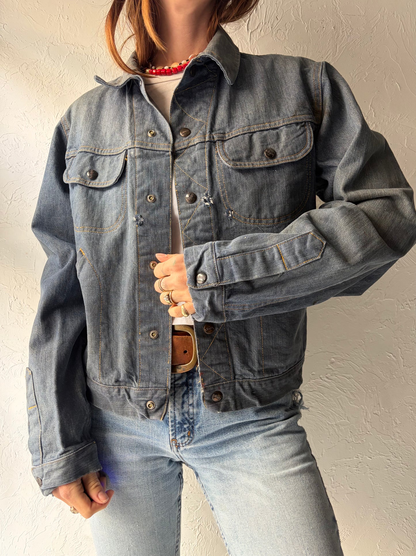 70s 'GWG' Denim Western Snap Up Cowboy Jean Jacket / Union Made / Medium