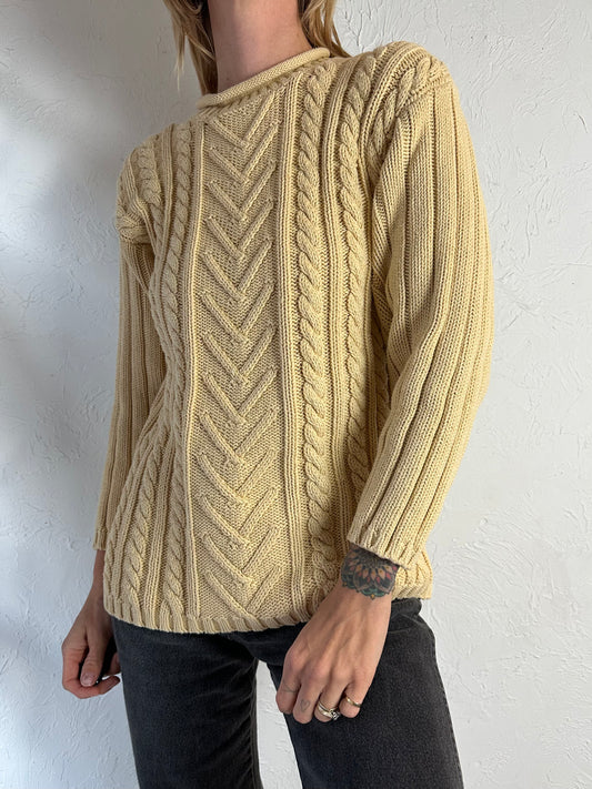 90s 'Jessica' Cream Cotton Cable Knit Sweater / Medium