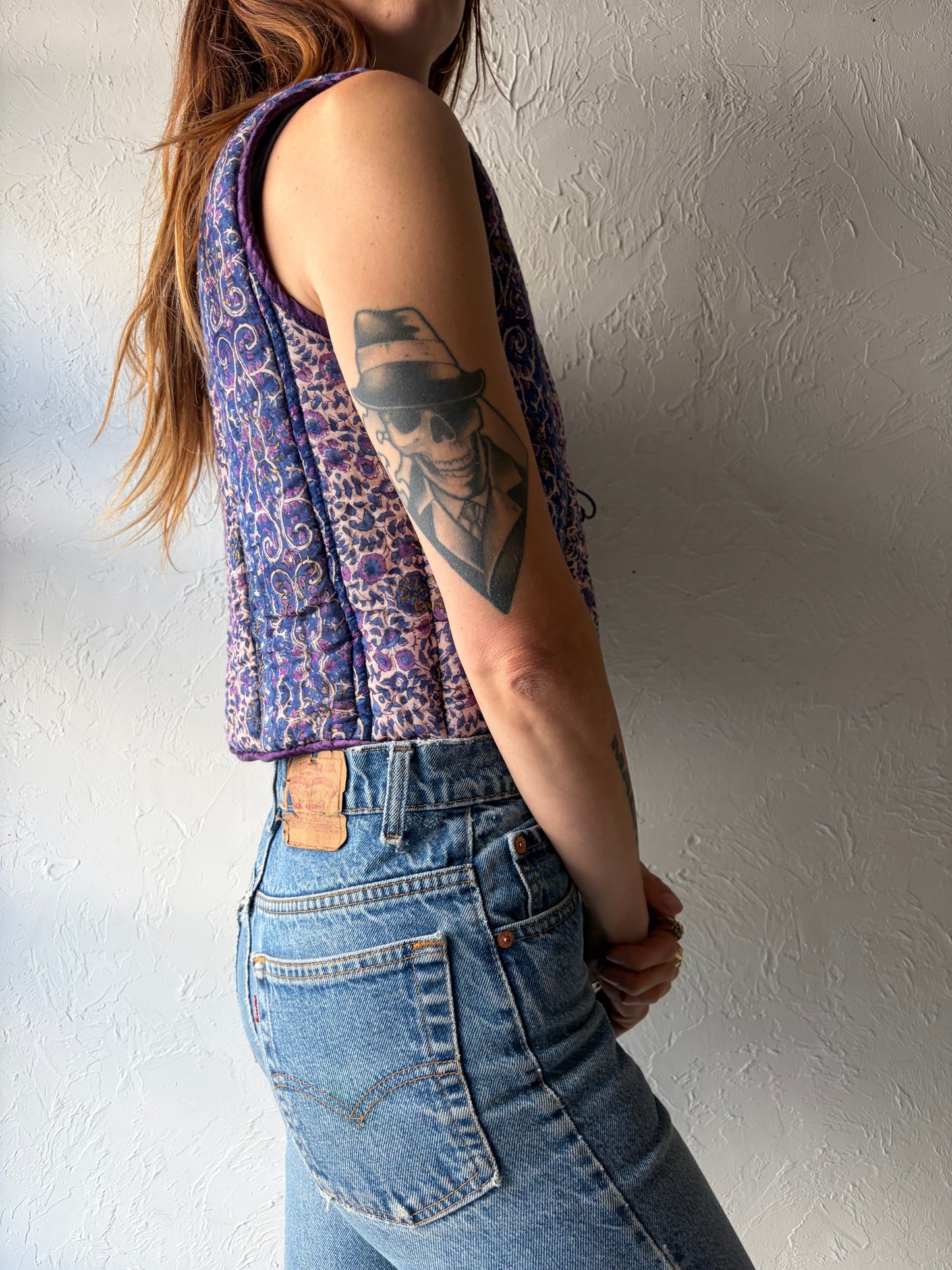 Vintage Floral Cotton Hippie Vest / Small