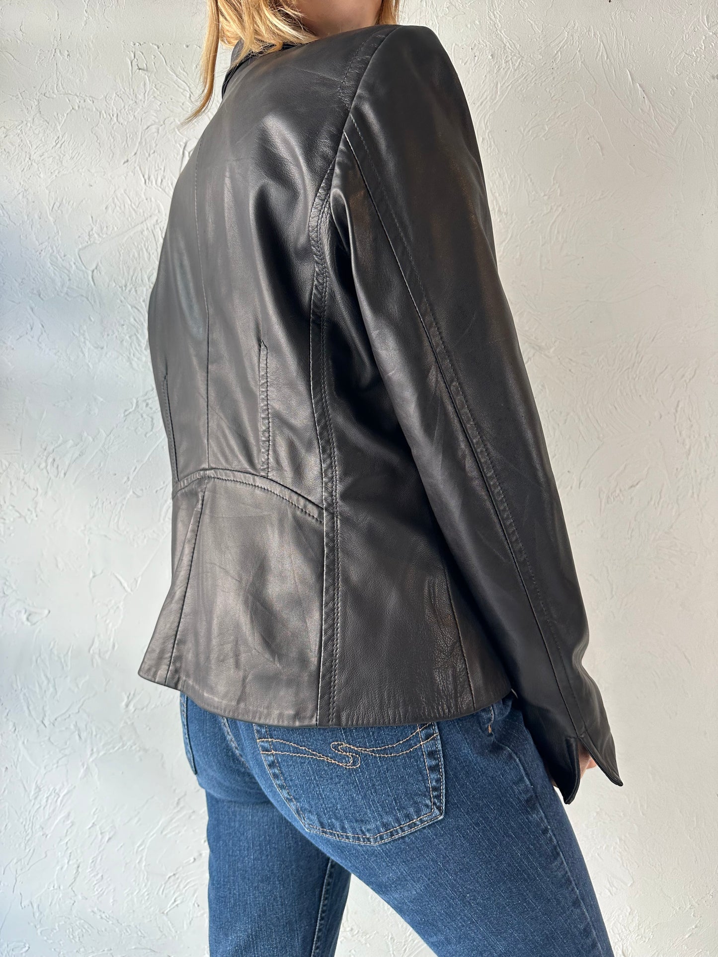 90s 'Danier' Black Leather Jacket / Large