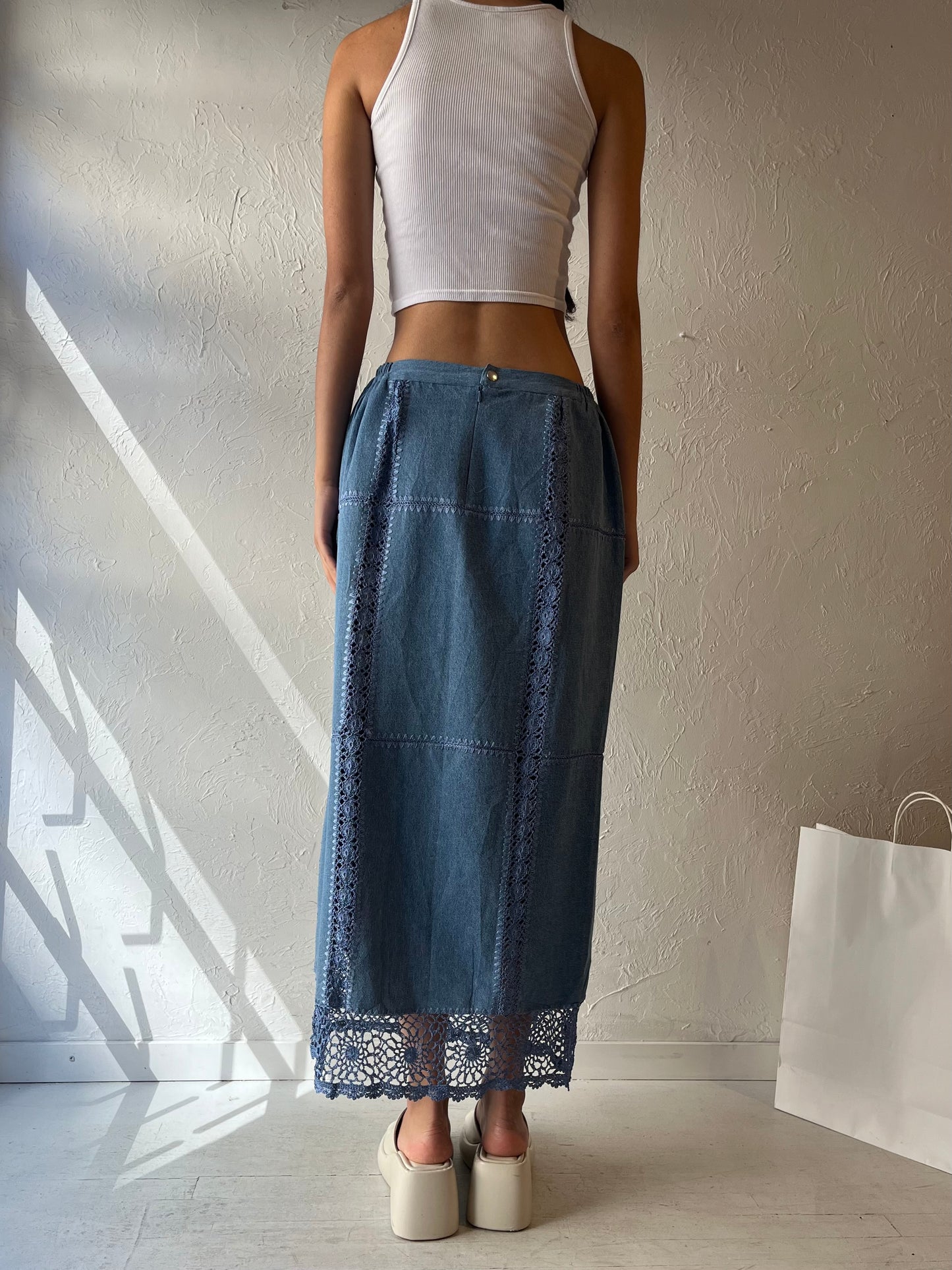 90s 'Kroshetta' Denim Maxi Skirt / Medium