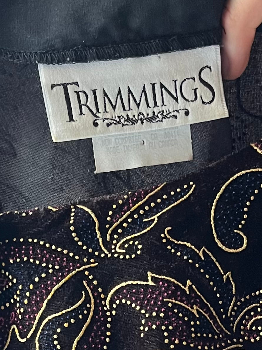 90s 'Trimmings' Black Velvet Floral Jacket / Medium