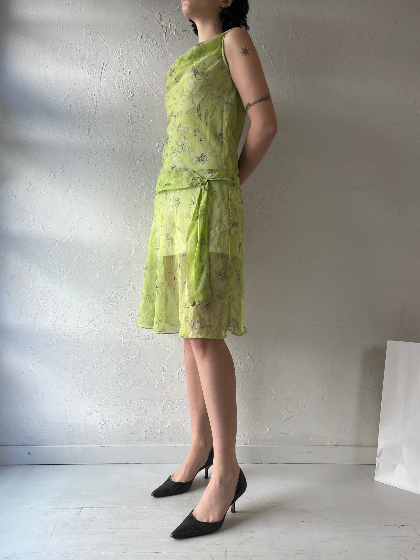 Y2k 'Be Smart' Sheer Green Mesh Dress / Small