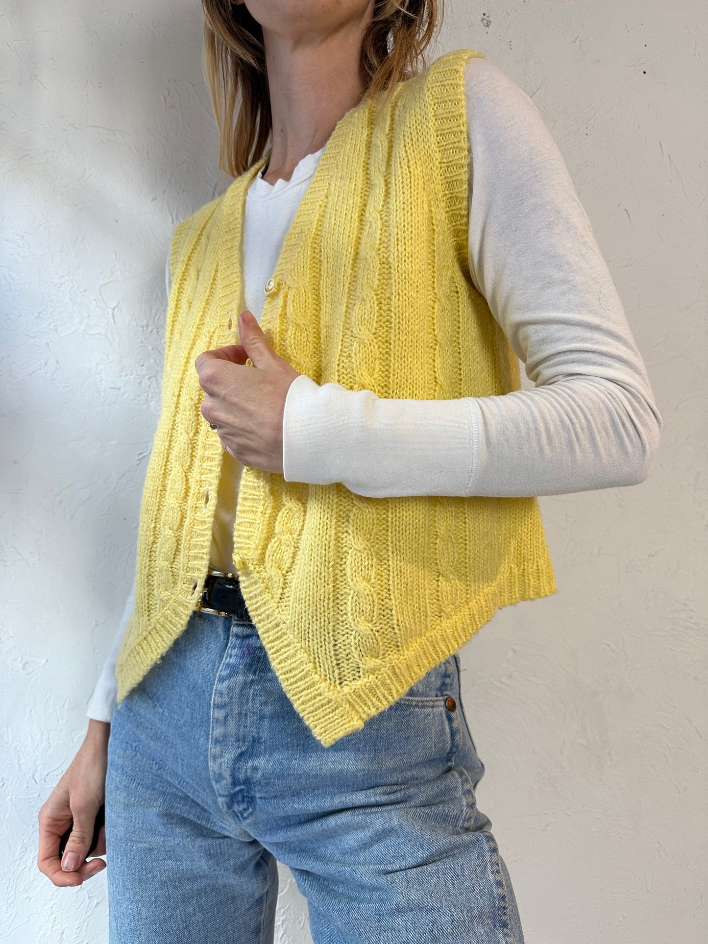 70s 'Ormond' Yellow Acrylic Knit Sweater Vest / Small