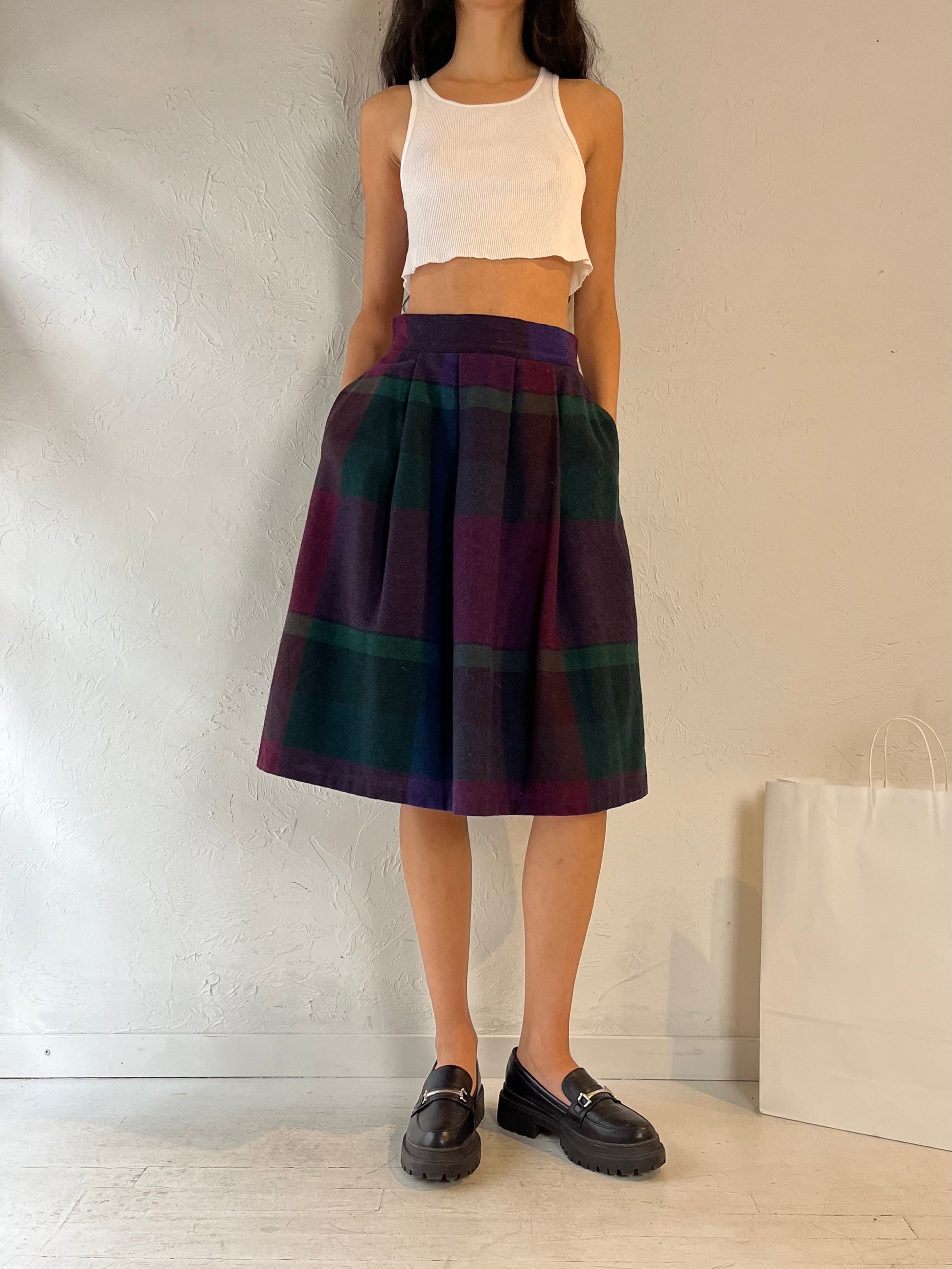 80s ‘Louben’ Plaid Knit Midi Skirt / Small