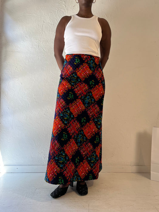 70s Handmade Quilted Maxi Skirt / Medium