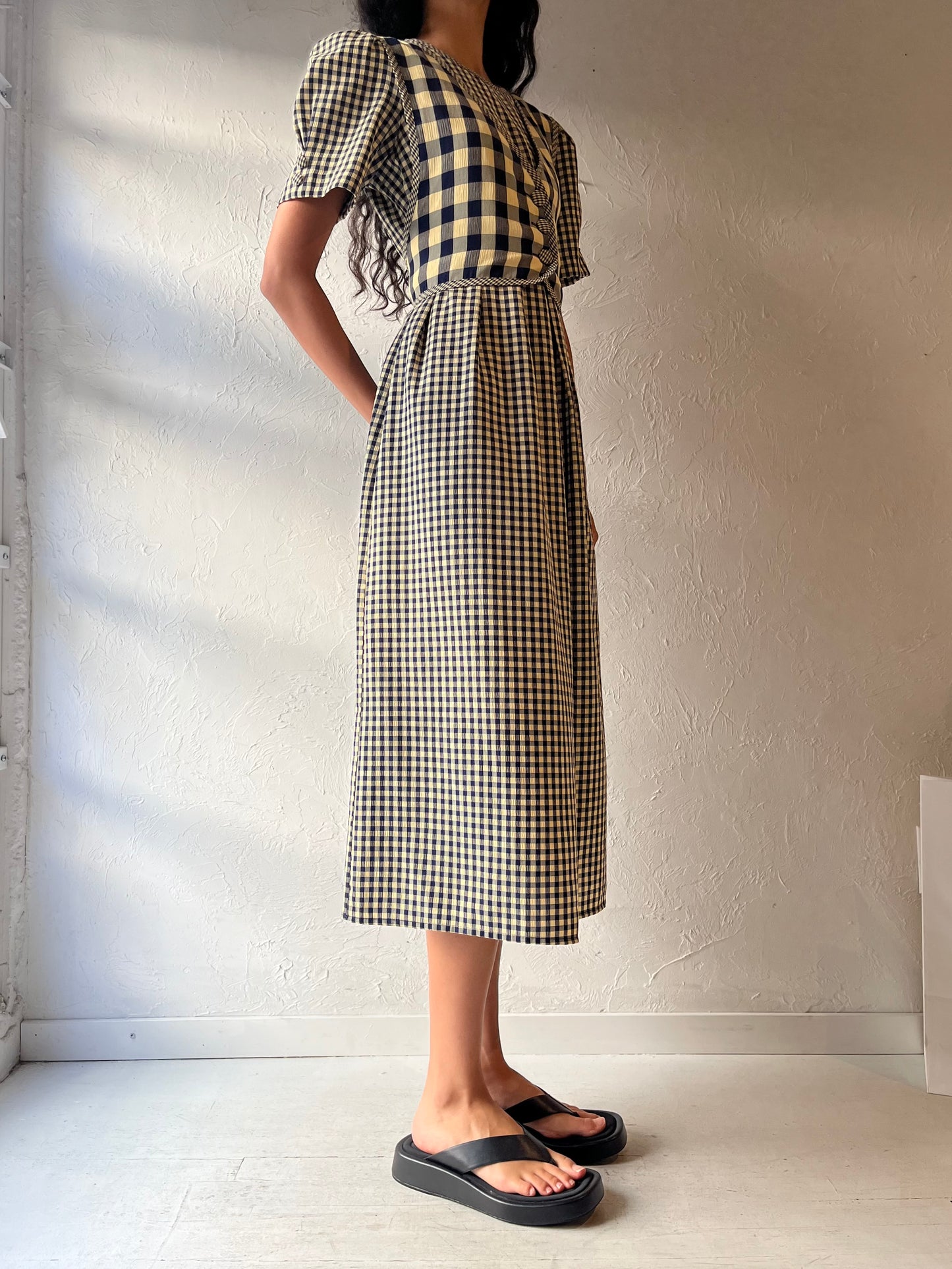 90s 'Kathie Lee' Gingham Midi Dress / Large