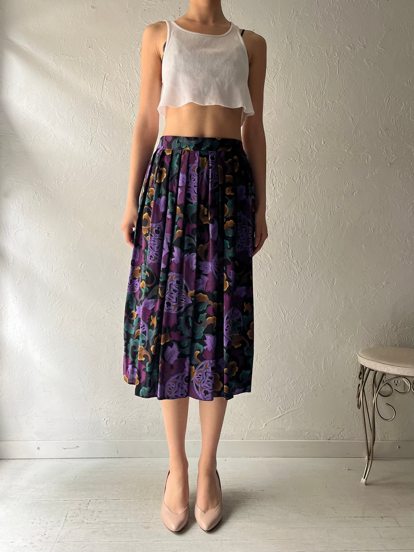90s 'St Michael' Purple Patterned Wide Leg Shorts / Small