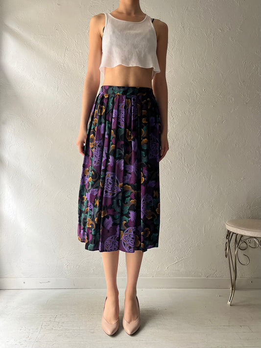 90s 'St Michael' Purple Patterned Wide Leg Shorts / Small