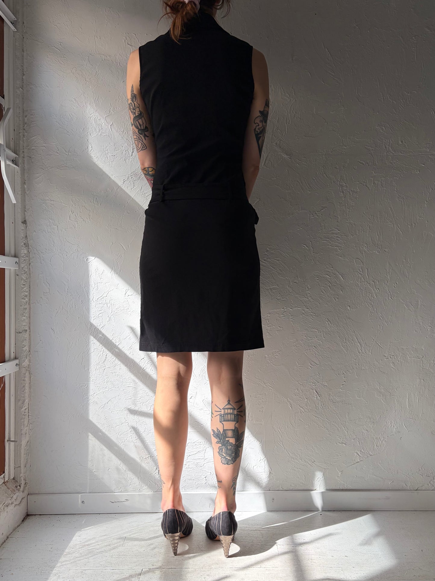 Y2k 'Jeri-Mo' Black Fitted Dark Academia Midi Dress / Small