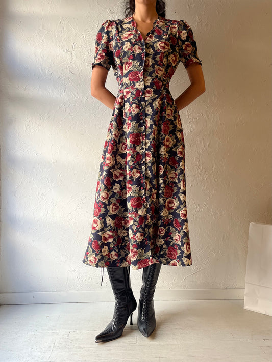 90s 'Le Chateau' Floral Print Maxi Dress / Medium