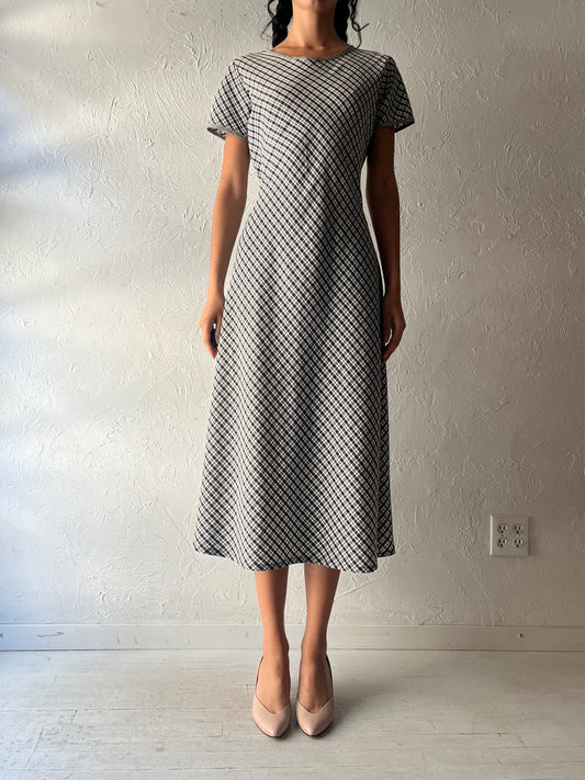 70s 'Gardor' Plaid Retro Midi Dress / Medium