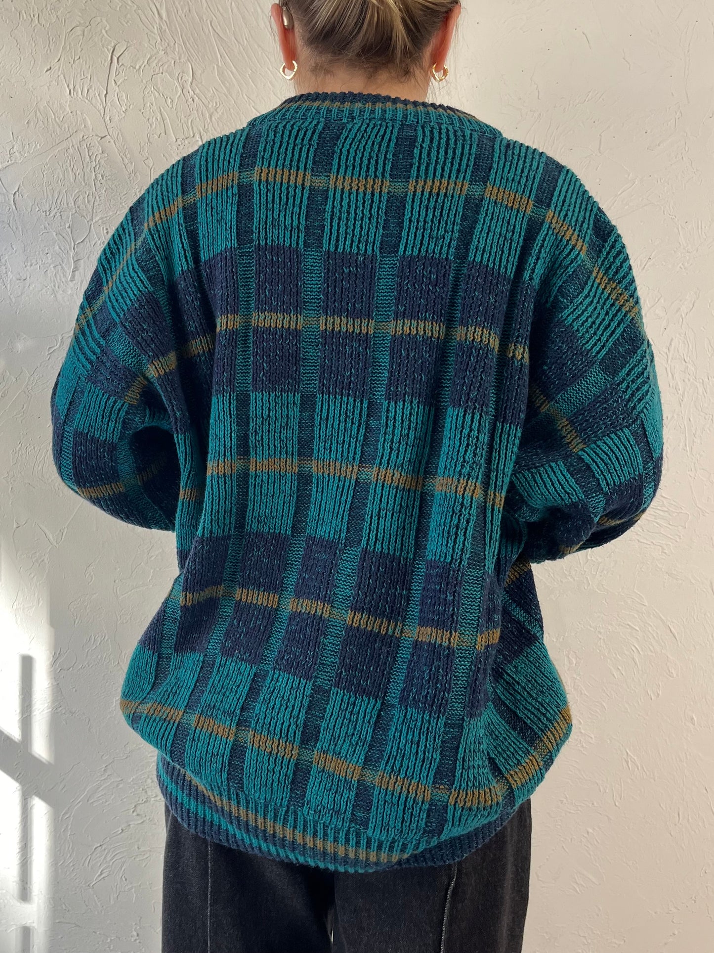 90s ‘Steeple Chase’ Blue Patterned Sweater / Large