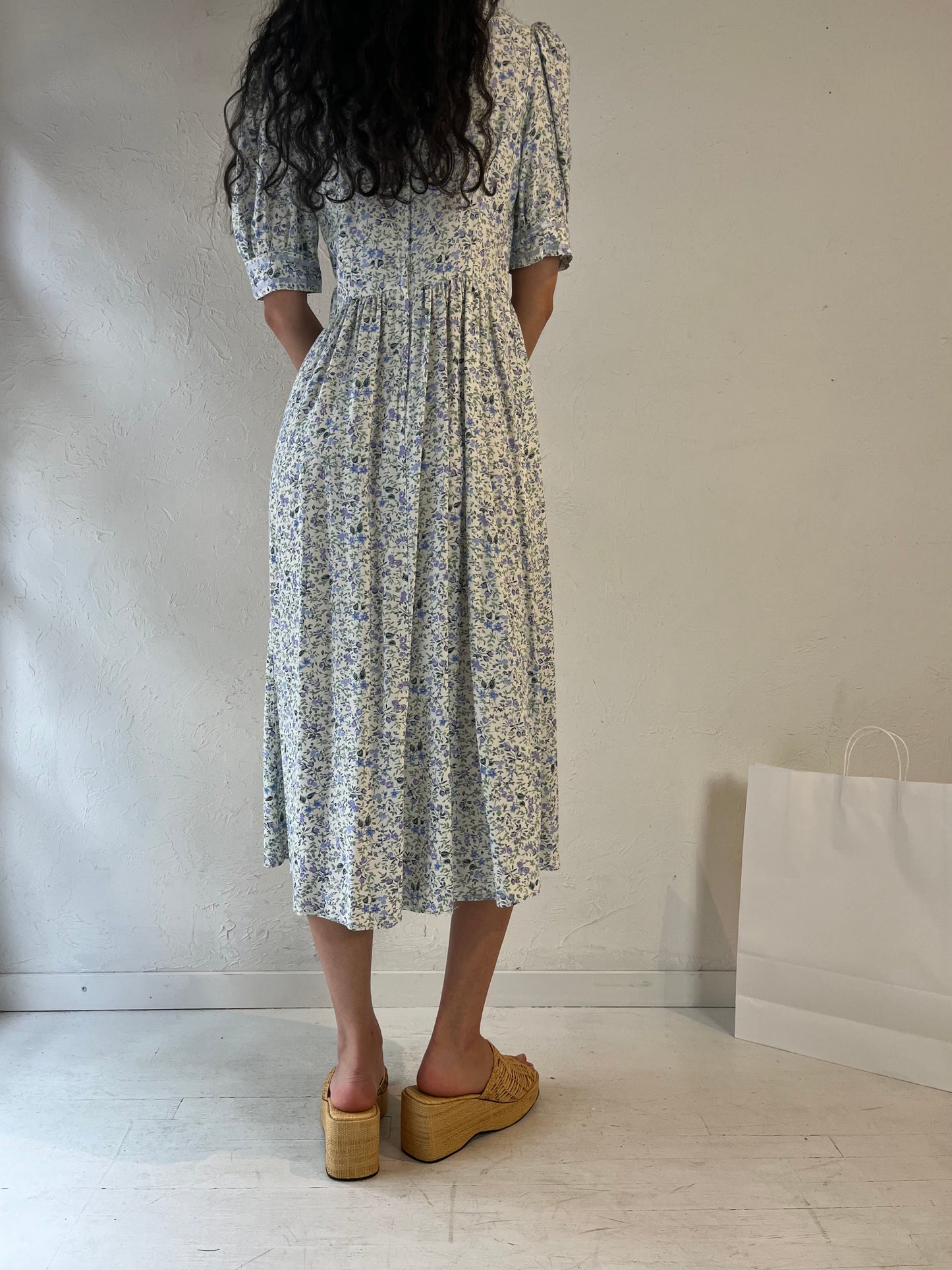 90s 'Linda Lundstrom' Floral Print Rayon Dress / Medium