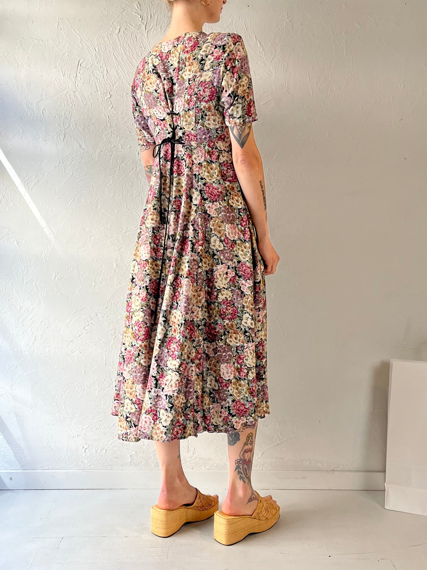 90s 'Nostalgia' Floral Print Rayon Dress / Medium