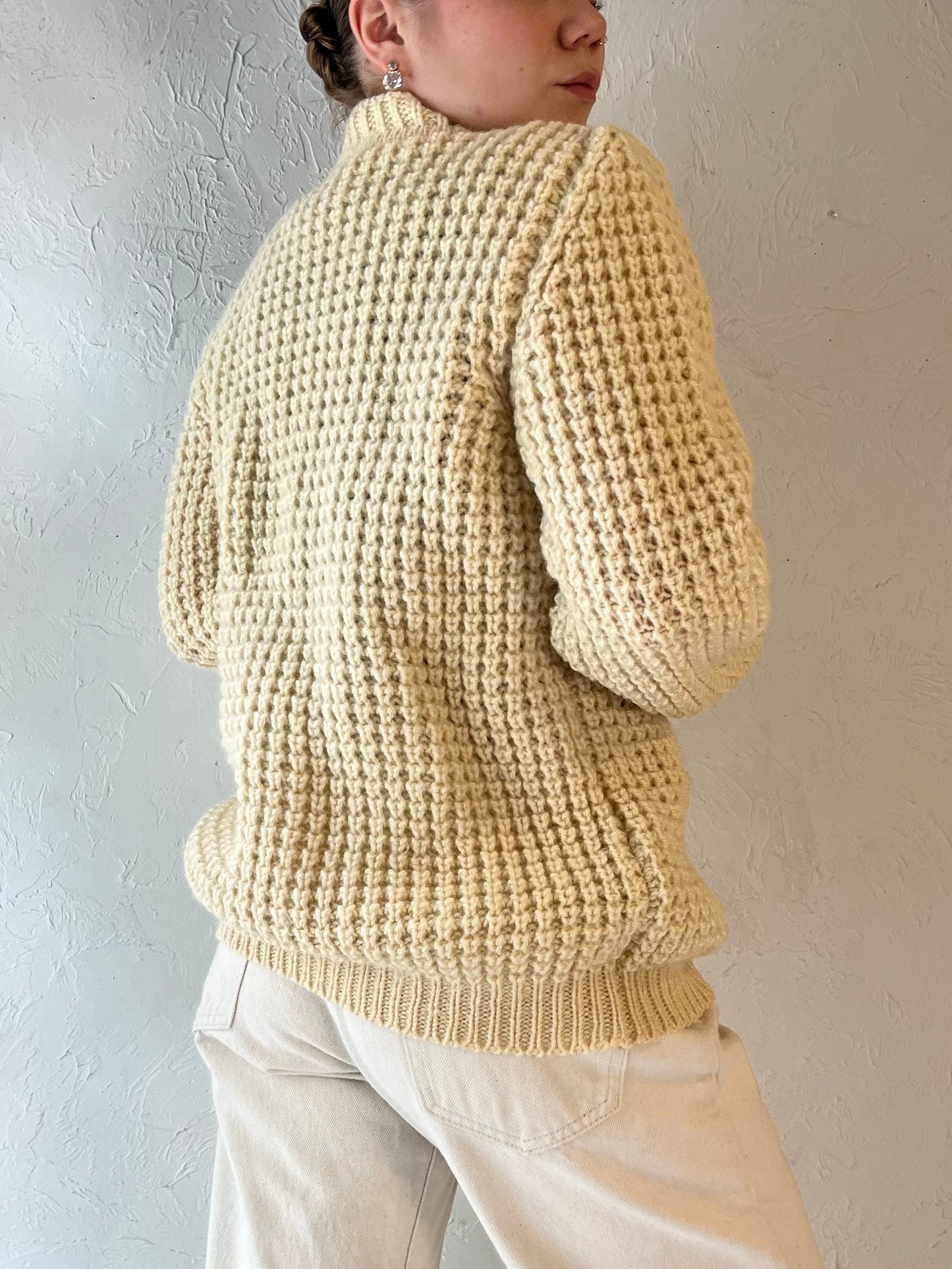 Vintage 'Gaeltarra' Cream Cable Knit Wool Fishermans Cardigan / Small