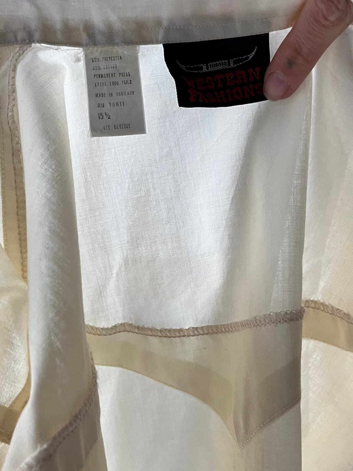 90s 'Western Fashions' Cream Pearl Snap Shirt / Medium