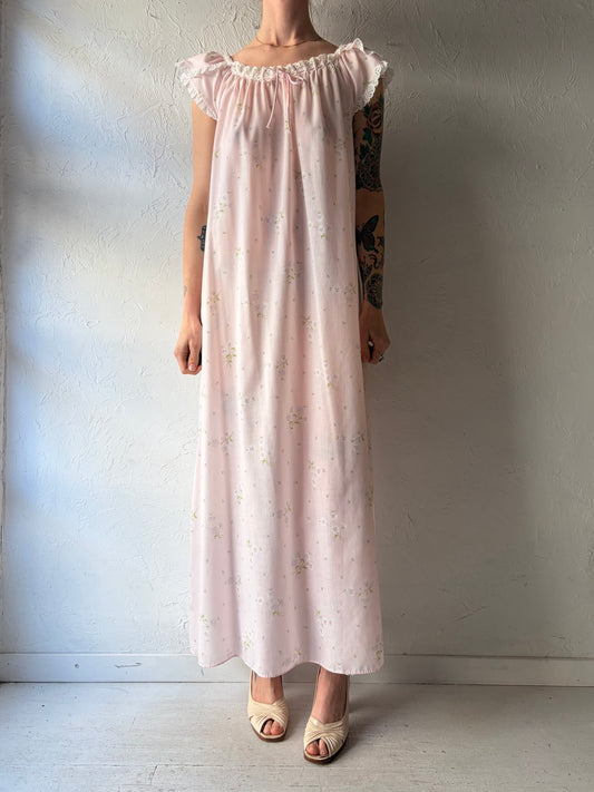 80s 'Komar' Pink Daisy Print Nighty Maxi Dress / Small