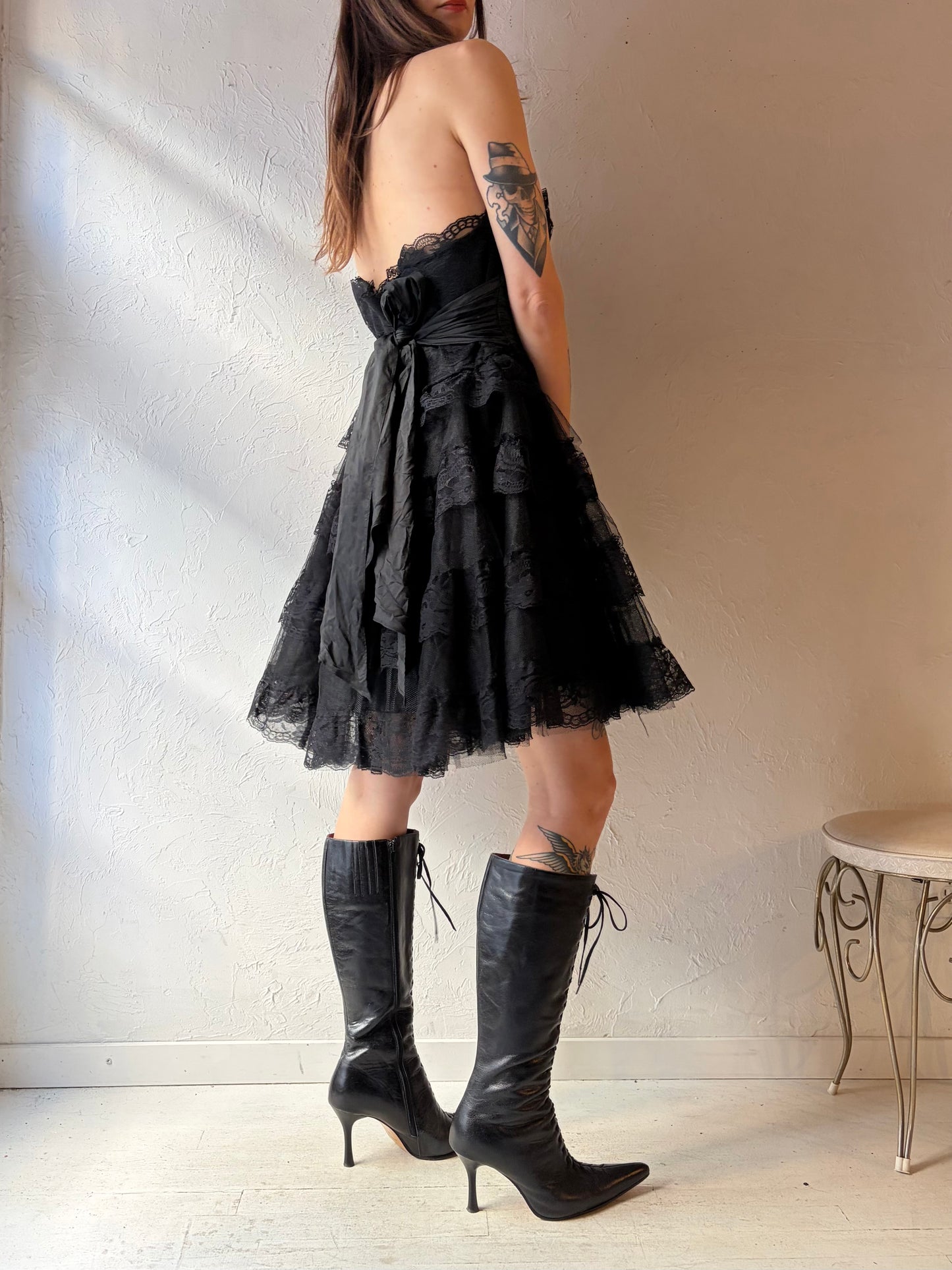 Y2k 'Betsey Johnson' Strapless Black Lace Dress / Medium