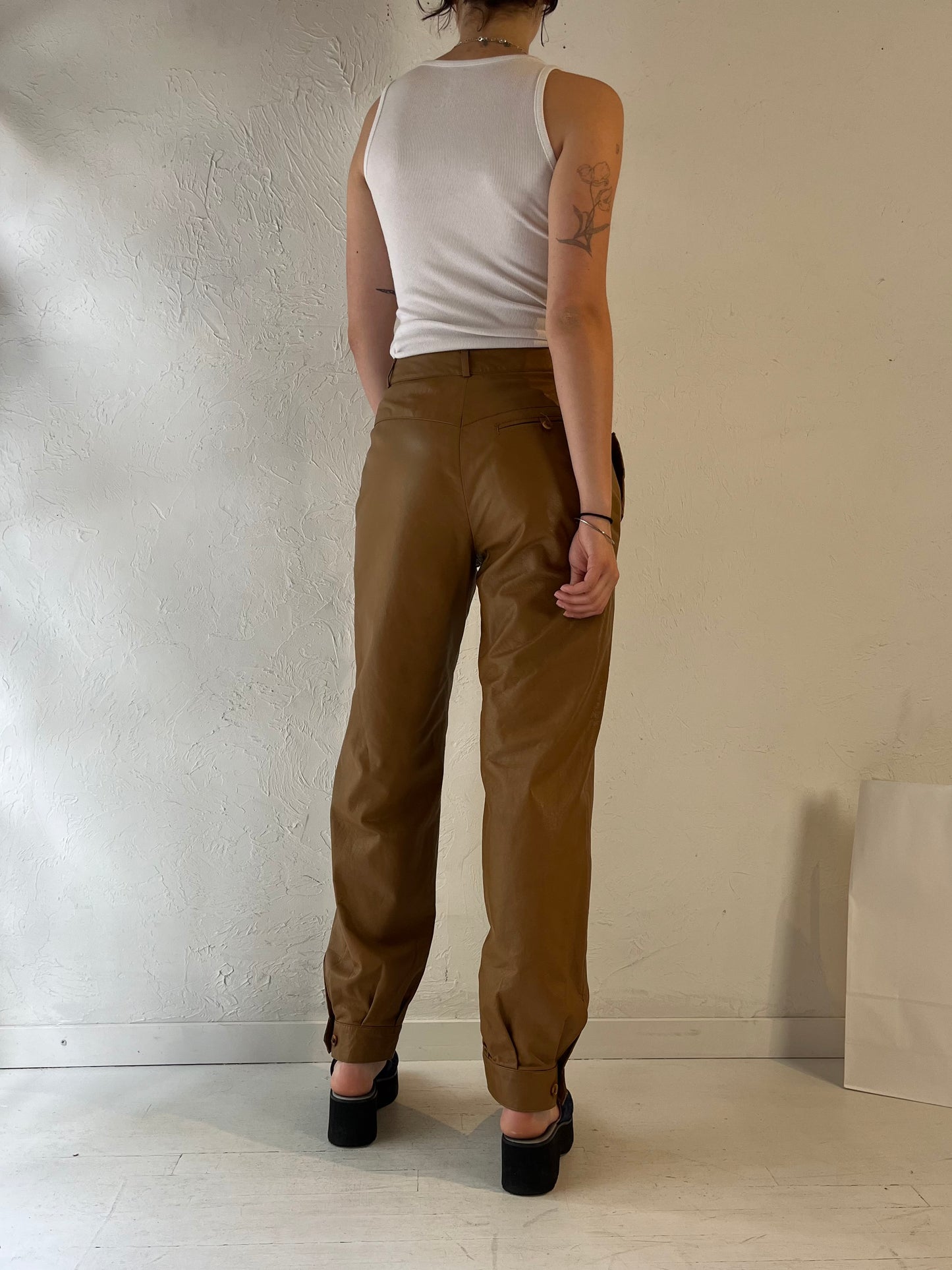 80s 'Carla' Brown Leather Pants / Medium