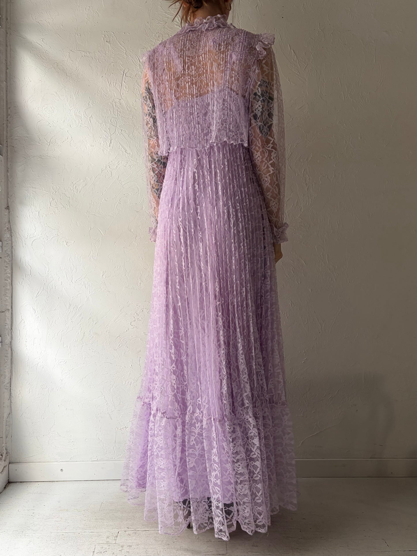 70s Purple Lace Maxi Dress and Jacket / Small