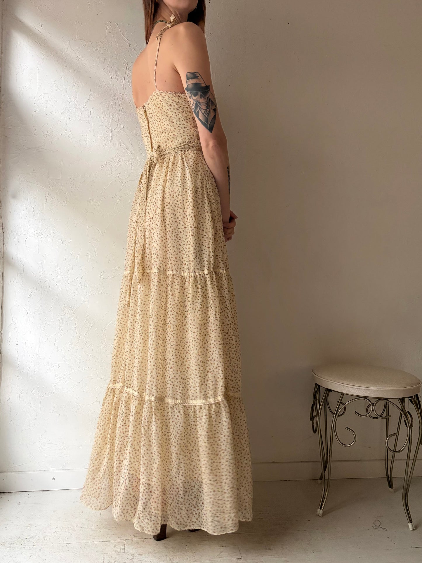 70s 'Candi Jones' Beige Peasant Dress / Small