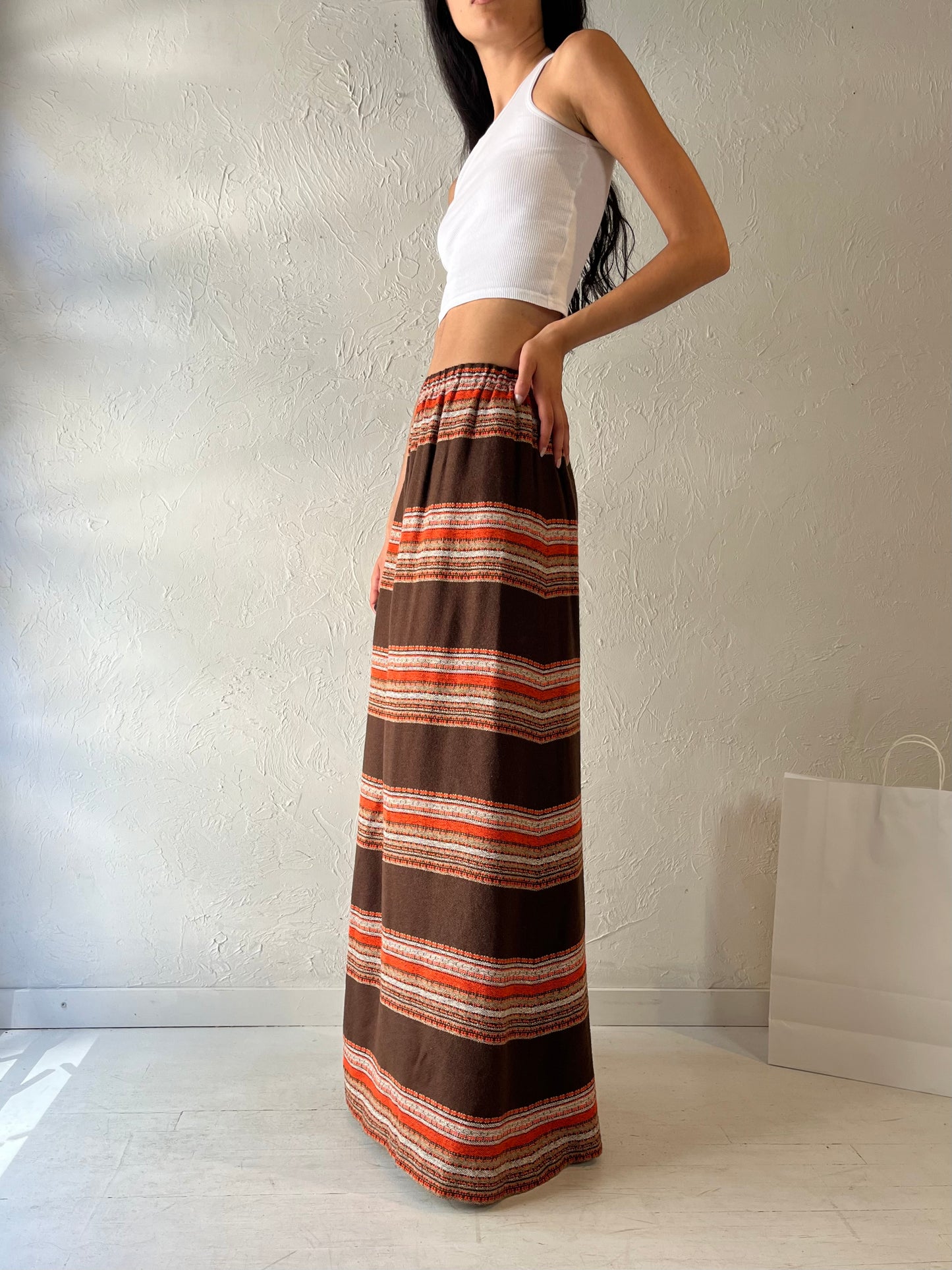 70s 'Doris Wood' Brown Acrylic Maxi Skirt / Small