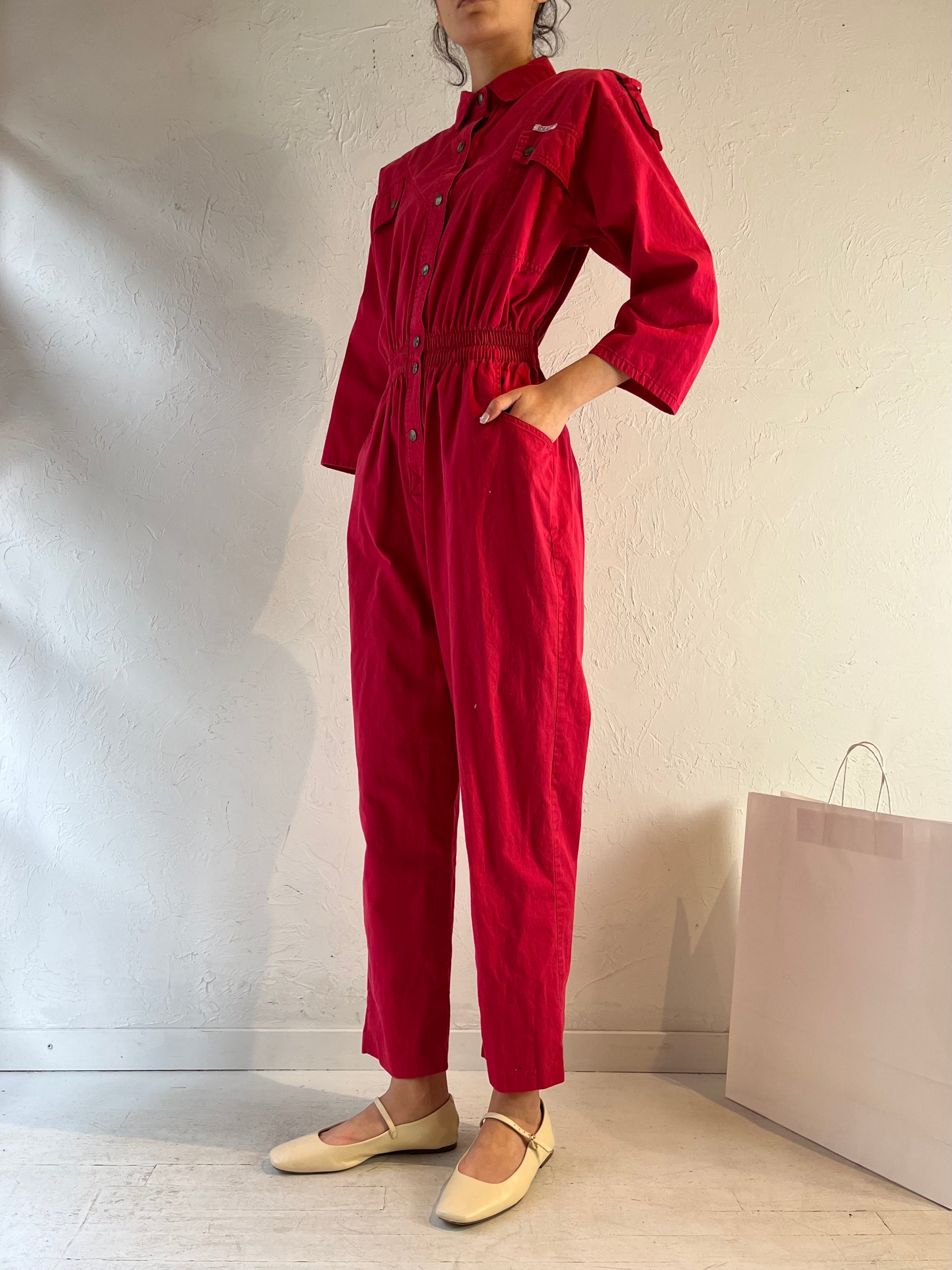 90s ‘Ideas’ Hot Pink Cotton Jumpsuit / Small