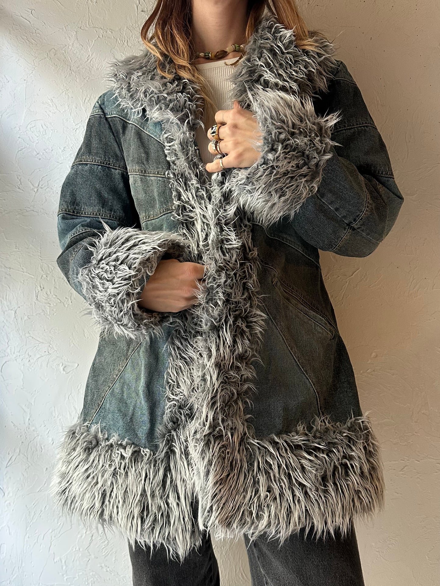 90s Y2k 'Giacca' Denim Faux Fur Jacket / Medium