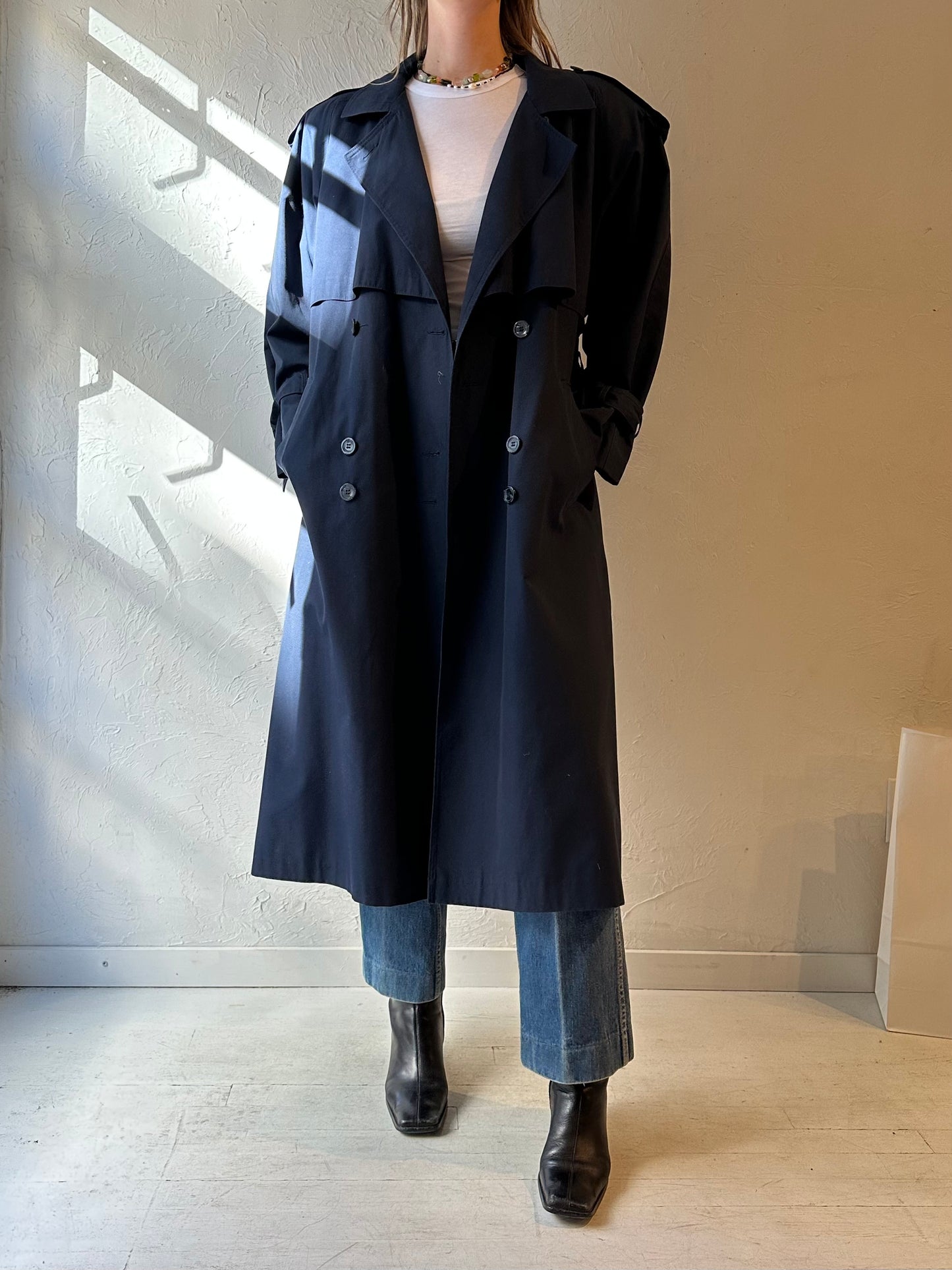 Y2k ‘VI Petites’ Navy Blue Trench Coat / Medium