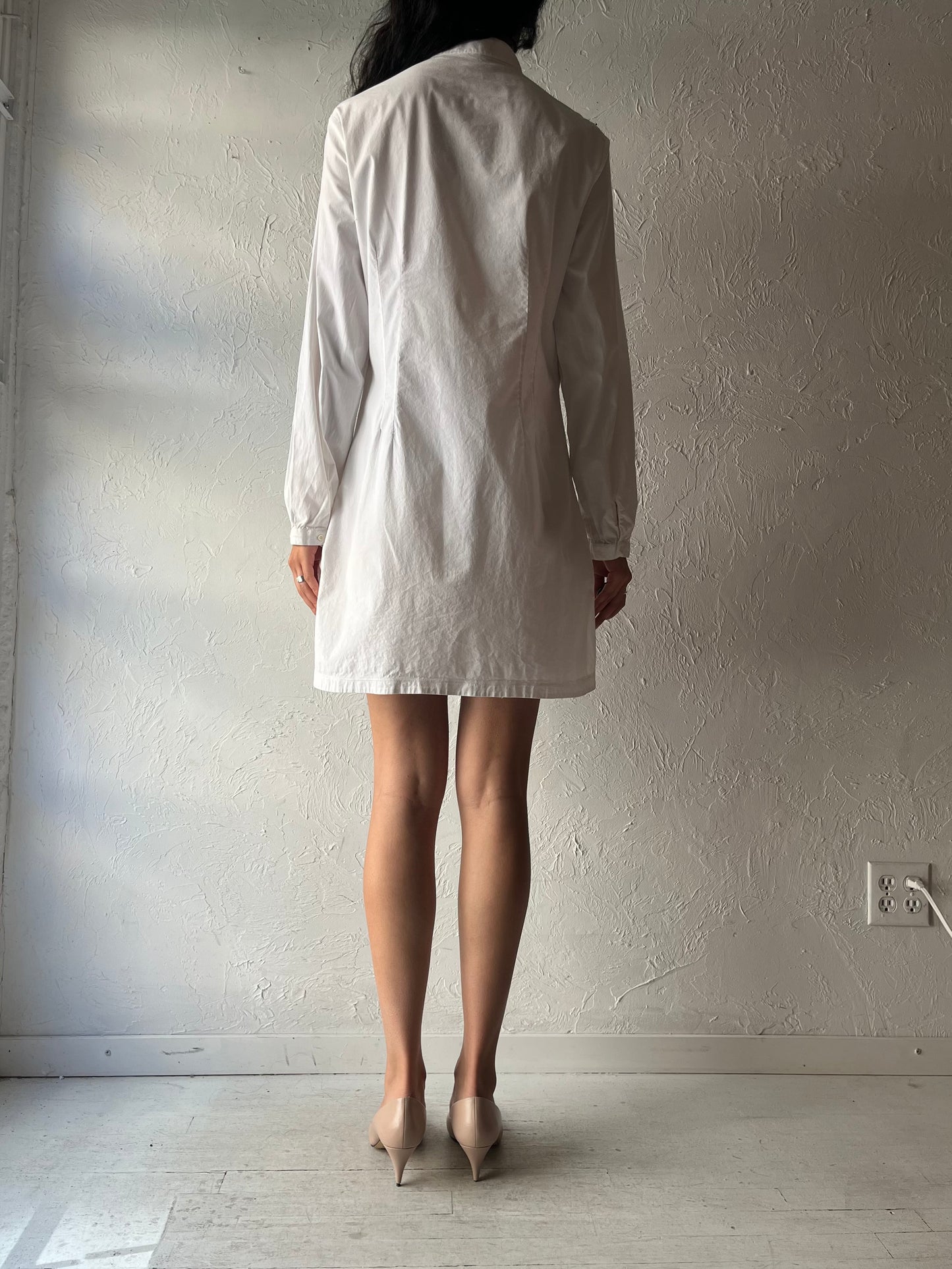 90s 'Le Chateau' White Long Sleeve Mini Dress / Large