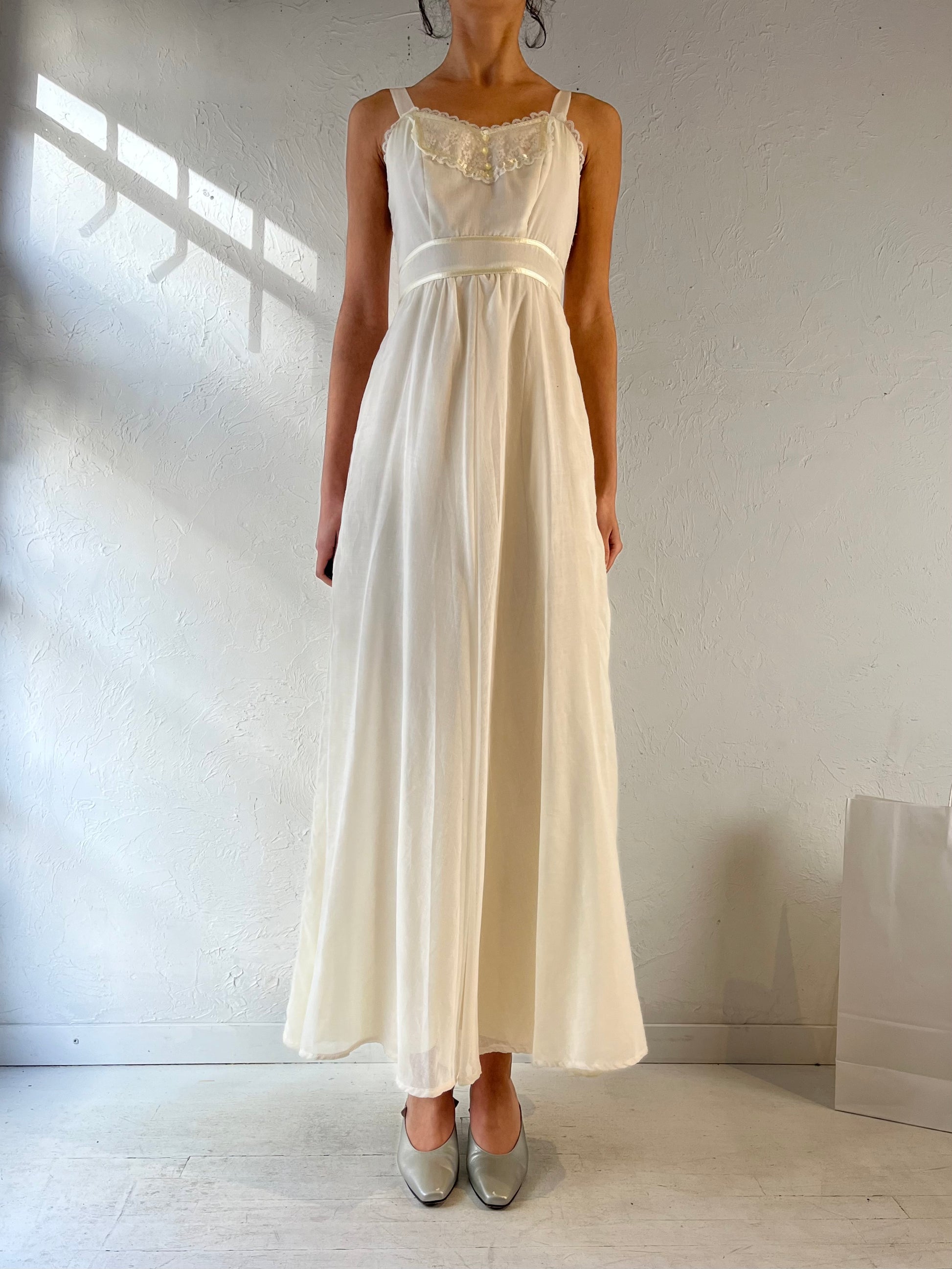 Vintage Handmade Cream Peasant Maxi Dress / Small