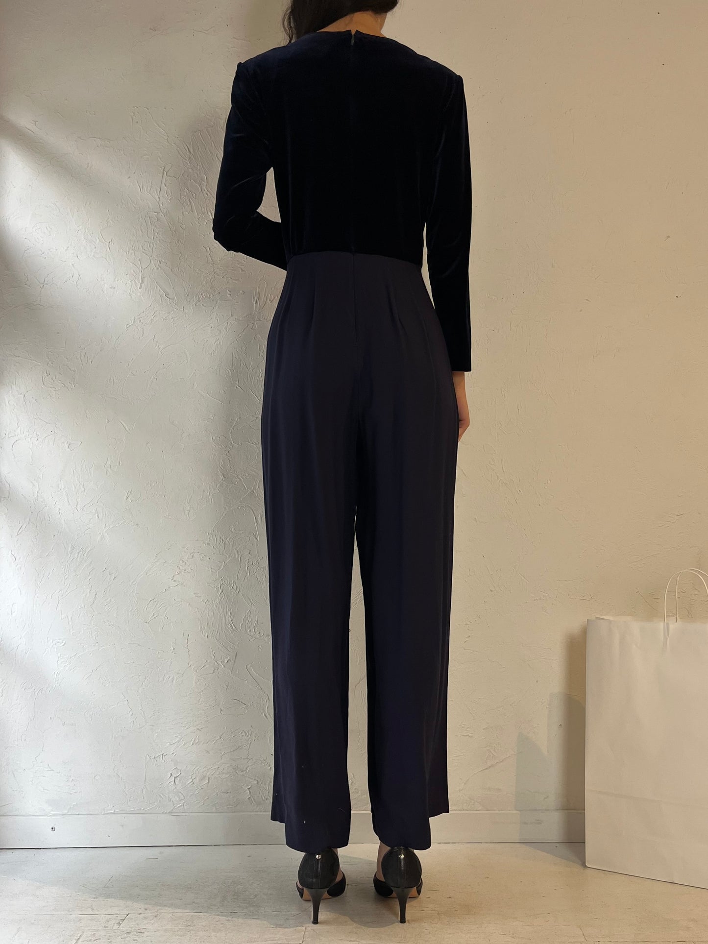 90s ‘Jessica Howard’ Navy Blue Jumpsuit / Medium