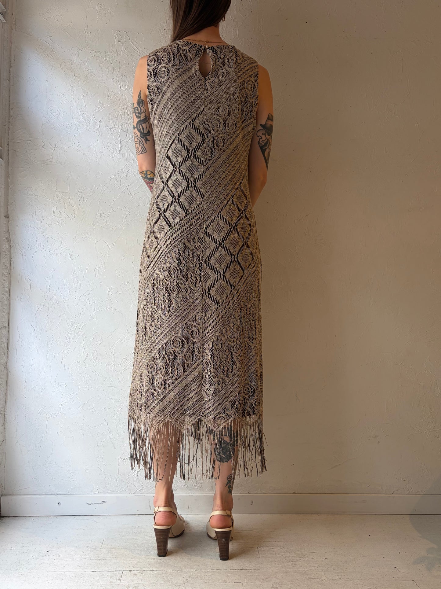 Y2k 'Helene Blake' Patterned Knit Boho Hippie Maxi Dress / Medium