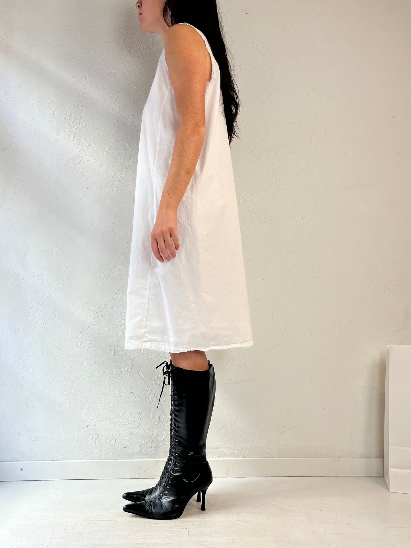 Y2k 'Velrose' White Cotton Dress / Medium