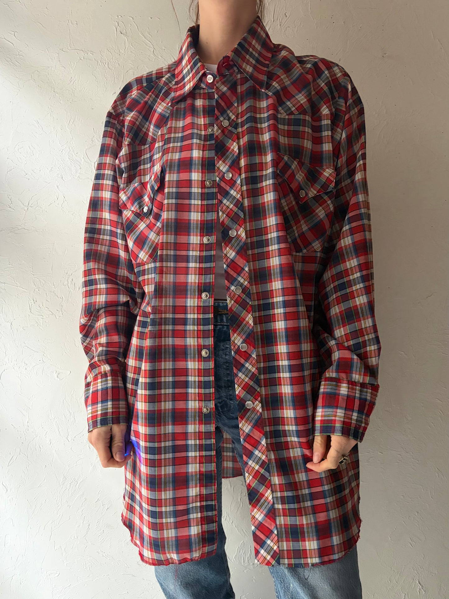 Vintage 'MWG' Plaid Pearl Snap Western Shirt / XL