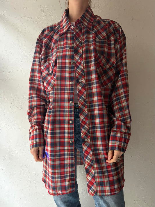 Vintage 'MWG' Plaid Pearl Snap Western Shirt / XL