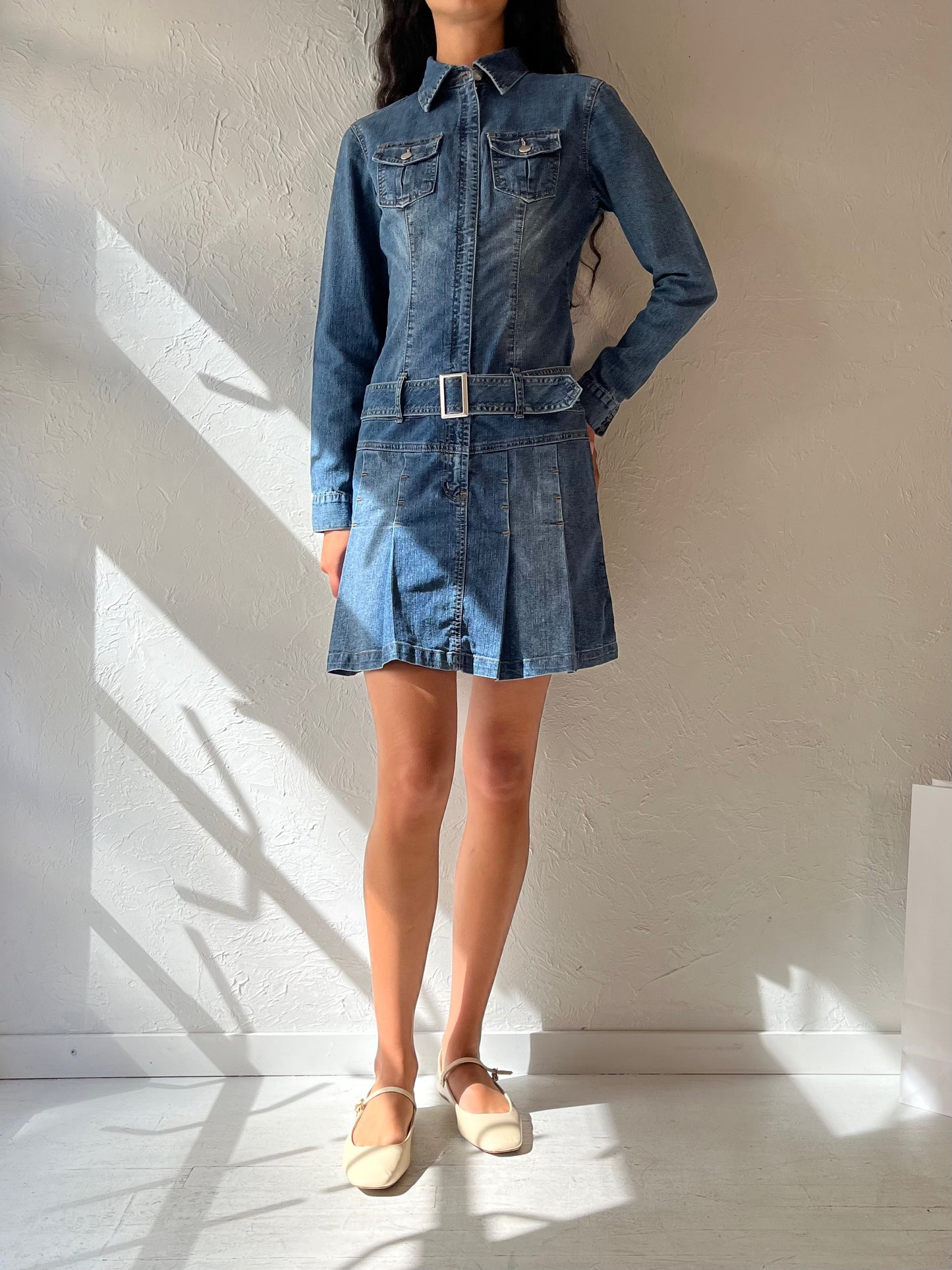 Y2k Long Sleeve Denim Mini Dress / Small