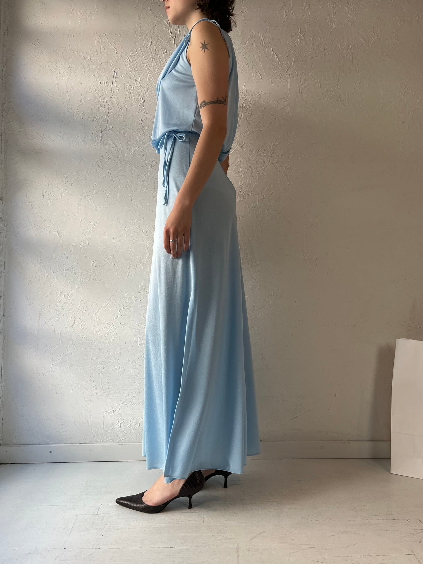 70s 'Nu Mode' Blue Baby Blue Formal Dress / Small