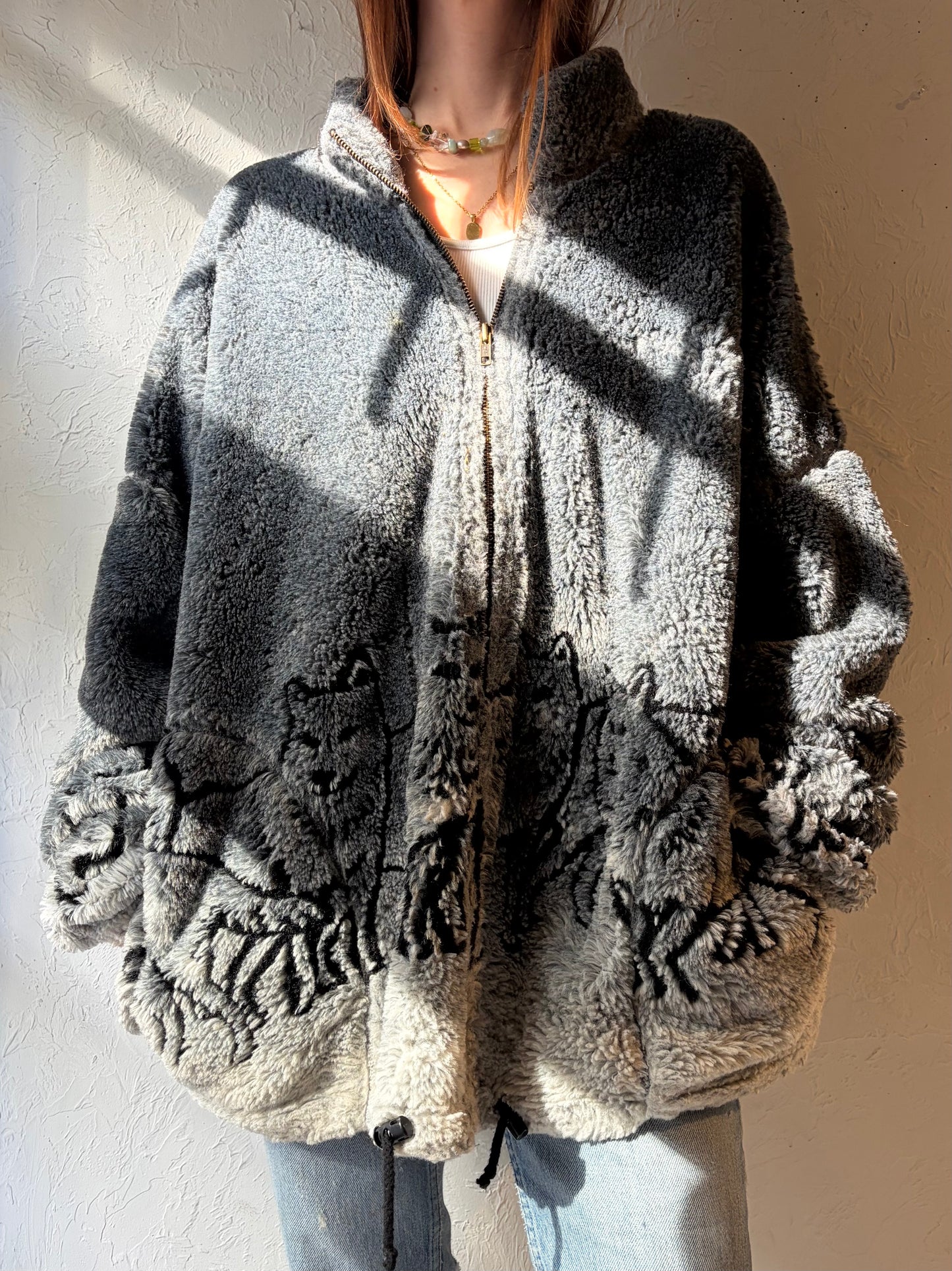 90s 'Ezze Wear' Wolf Fleece Jacket / XL