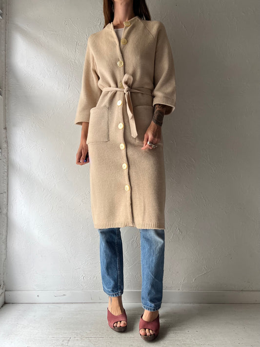 70s 'Lady Anne' Cream Wool Minimalist Retro Cardigan Sweater / Small