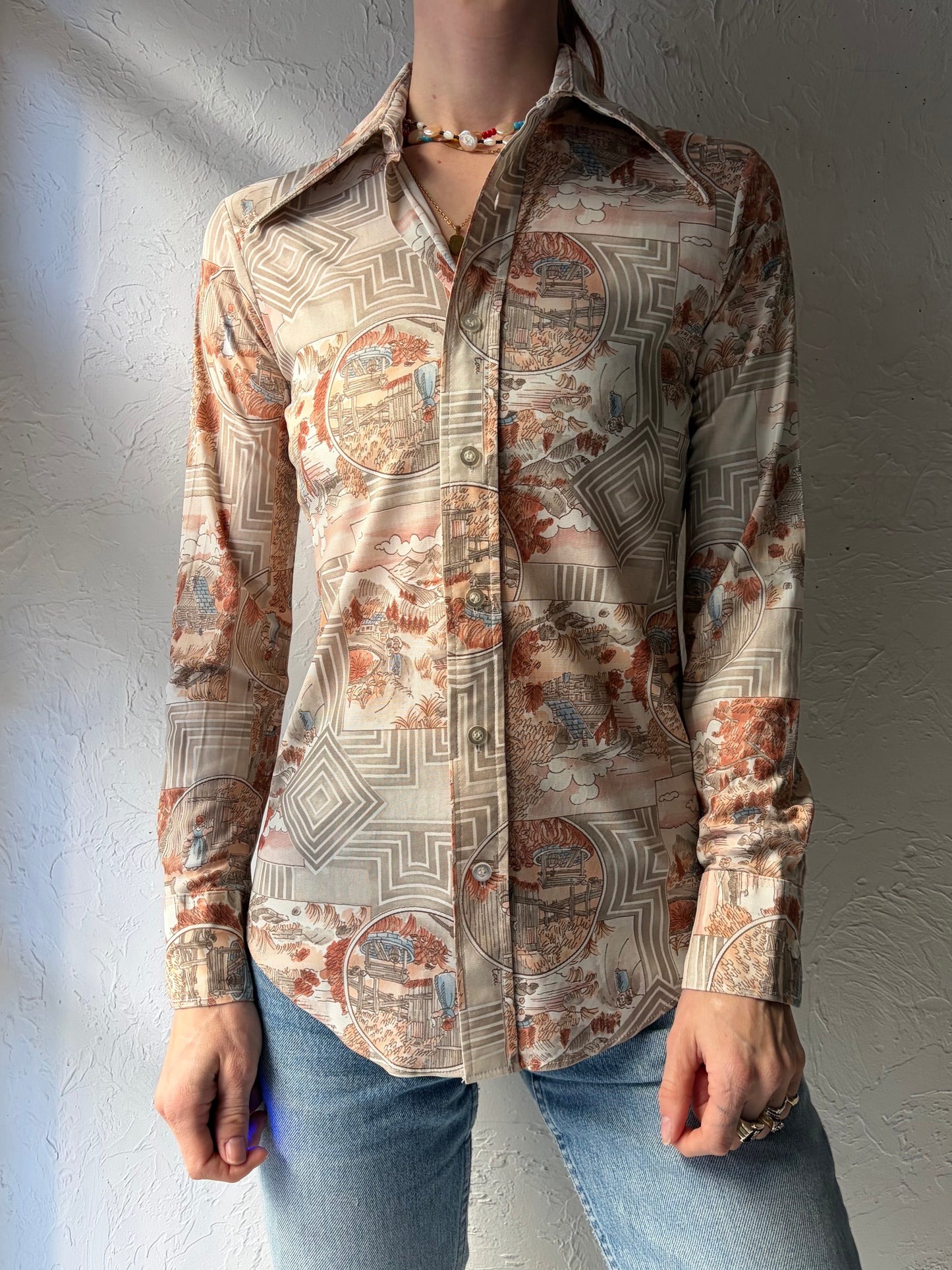70s 'New Dimension' Pattered Button up Shirt / Small