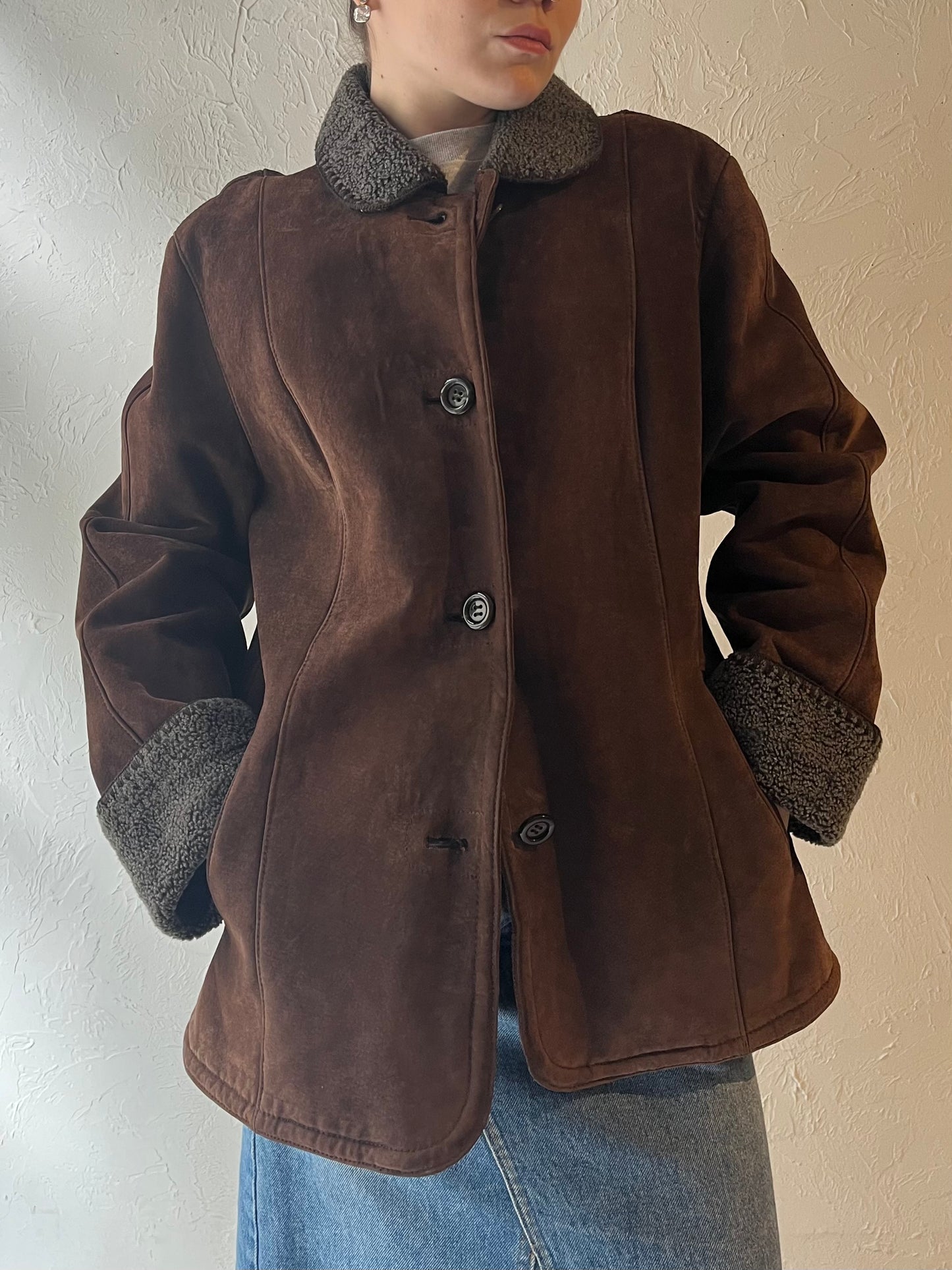 Y2k 'Gallery' Brown Suede Leather Jacket / Large