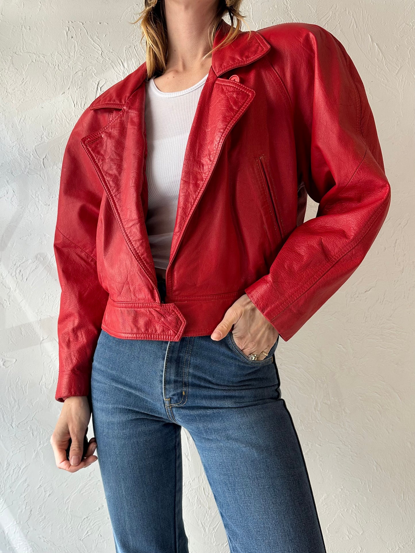 90s 'Wilsons' Red Leather Jacket / Medium