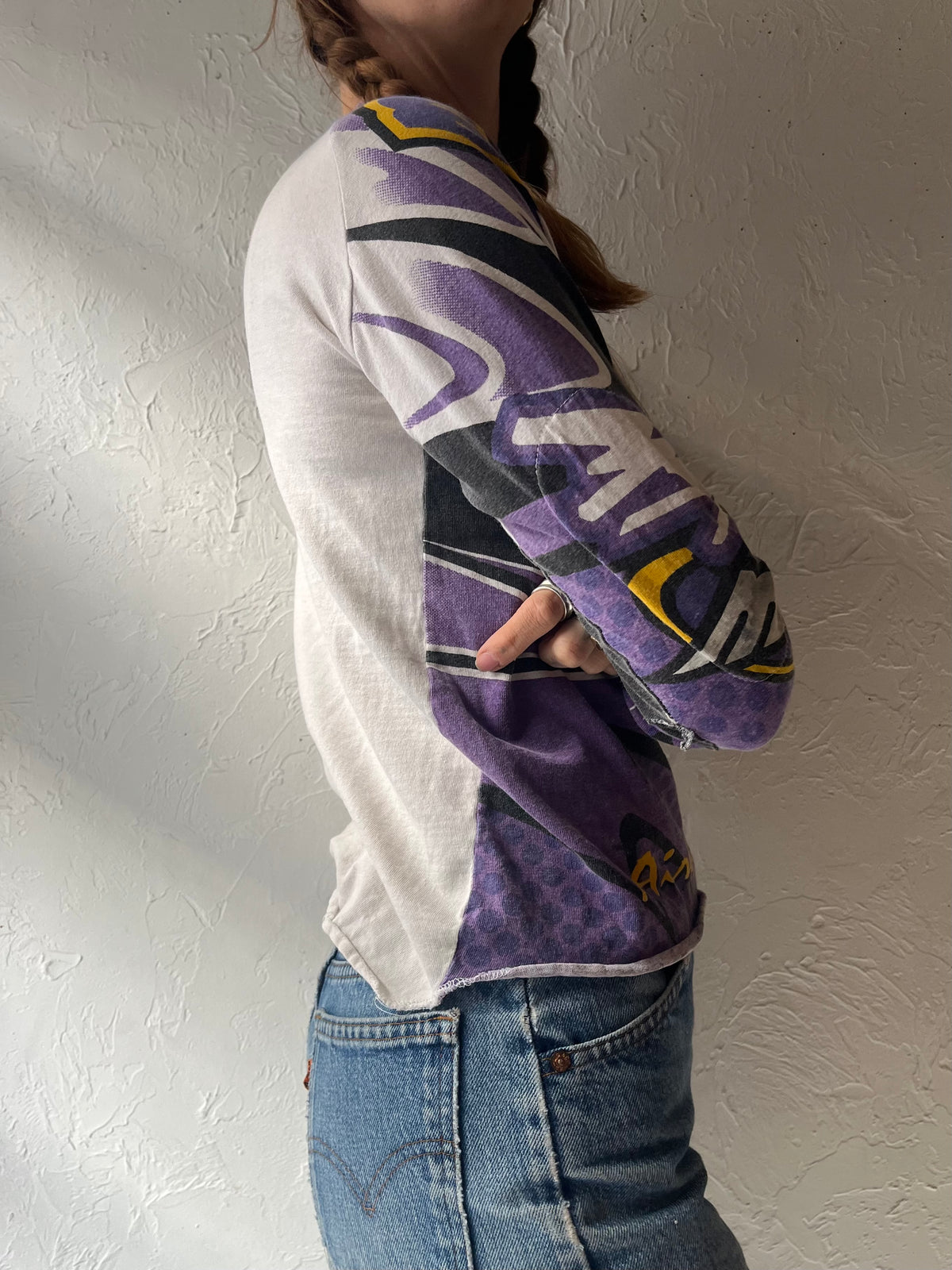 Y2K 'MSR' Purple Moto Racing Graphic Long Sleeve Top 2000s Motocross Biker Cyber Streetwear / XSmall